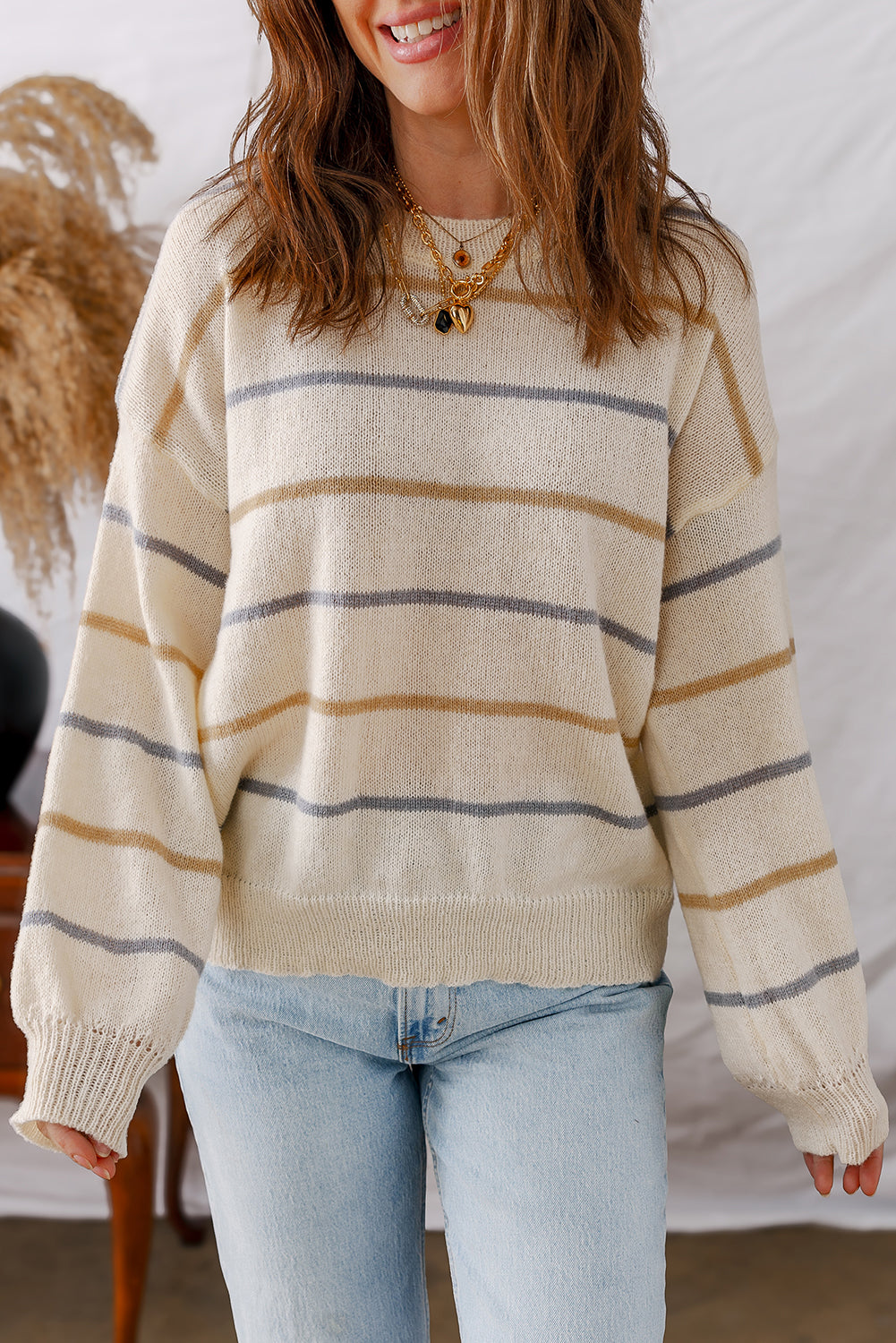 Striped Ribbed Edge Sweater FB