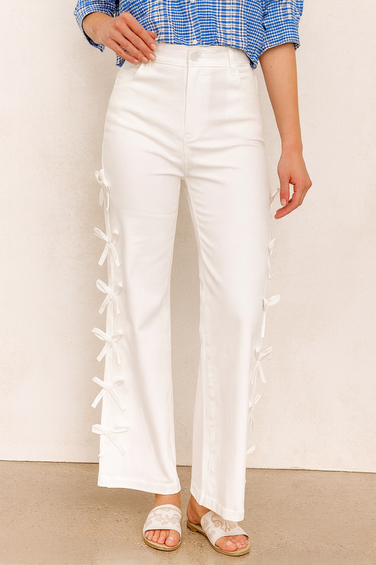 White Bow Knot Jeans FB