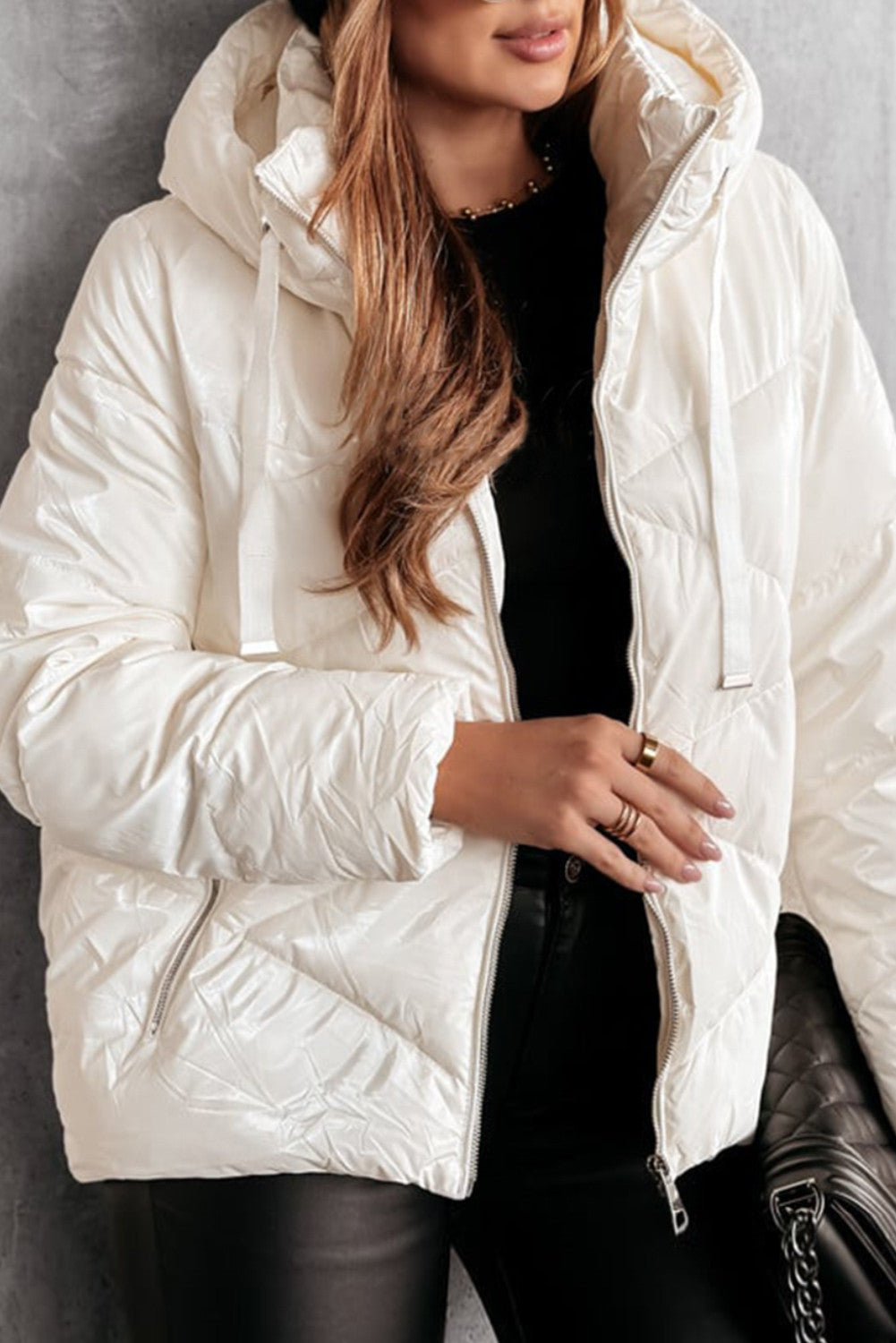 White Quilted Puffer Coat FB