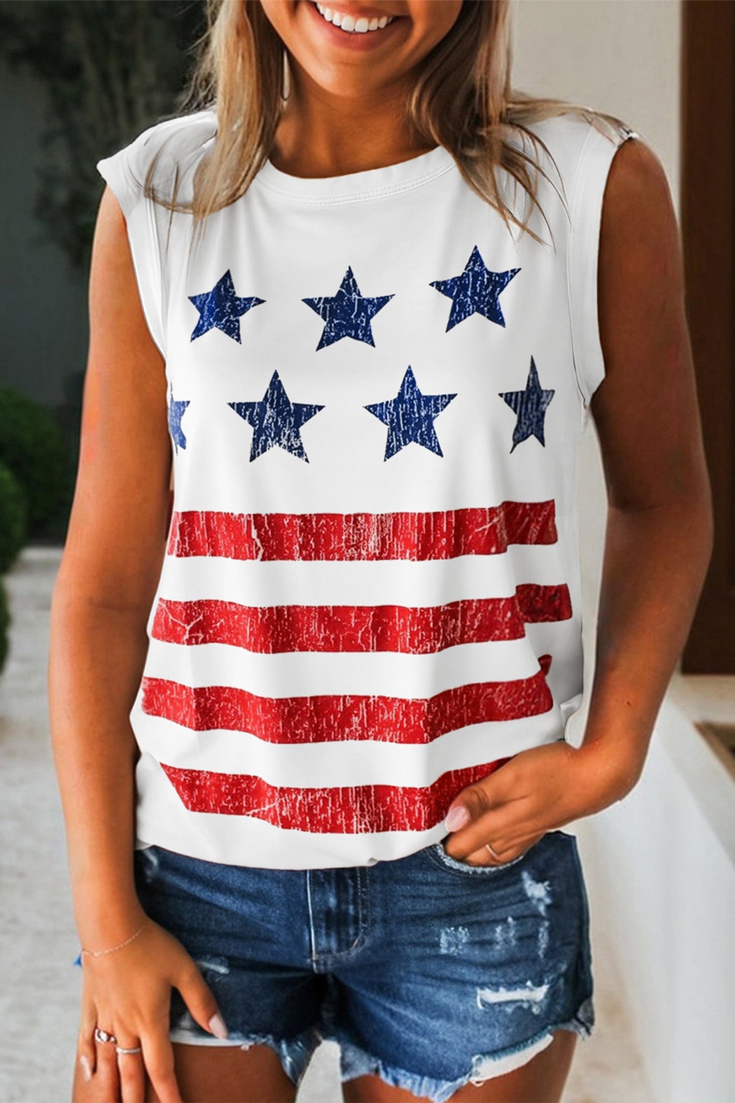White Vintage Stars Tank Top RTS