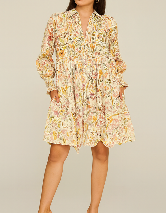 Yellow Floral Smocked Dress November.