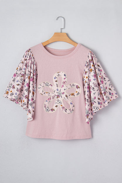 Pink Contrast Floral Blouse