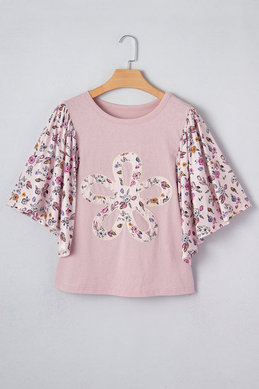 Pink Contrast Floral Blouse
