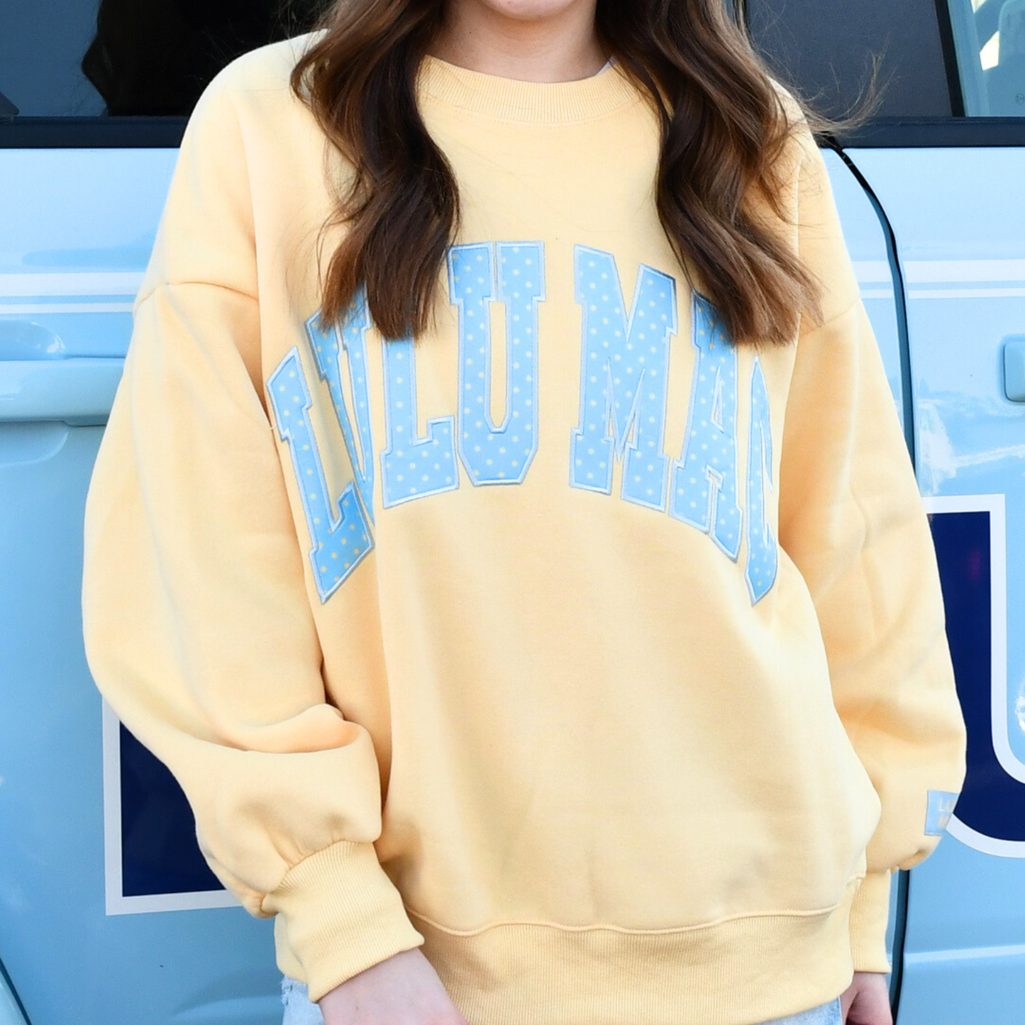 Lulu Mac-SW-1008-PD Butter/Light Blue with Polka Dots Sweatshirt-In Stock Now