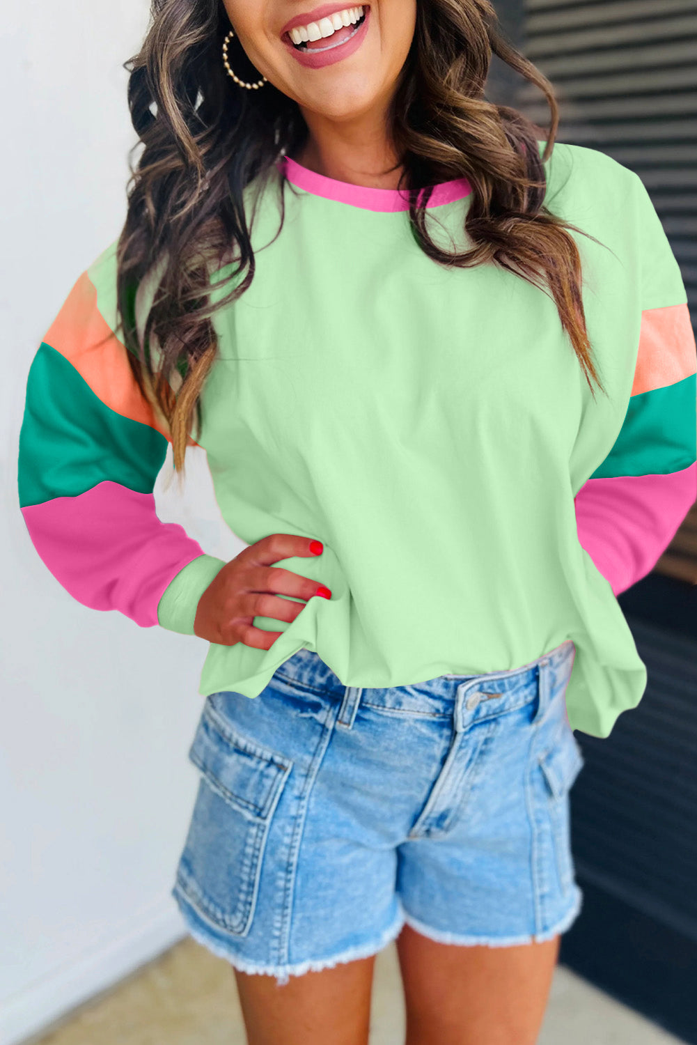 Colorblock Patchwork Loose Top RTS