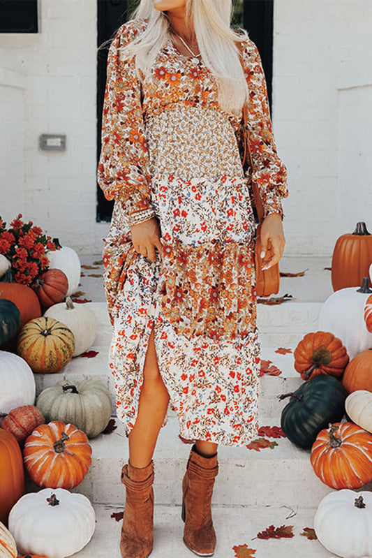 Khaki Floral Ruffled Midi RTS