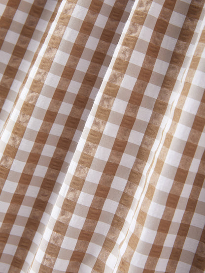 Girls Thanksgiving Smocking Embroidered Brown Plaid Dress