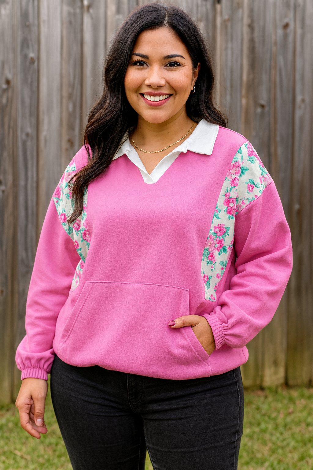Plus Size Floral Polo Pullover September.