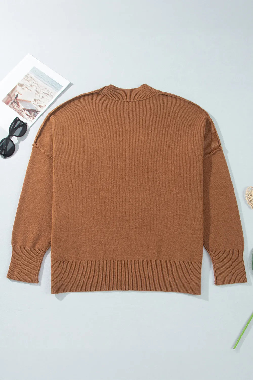 Chestnut Ribbed Knit Plus Sweater