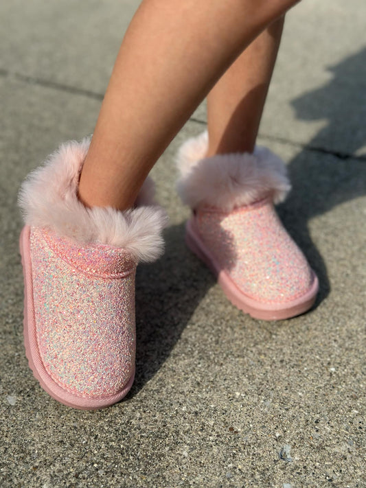 RTS: Vegan Leather Fuzzy Sparkle Boot-
