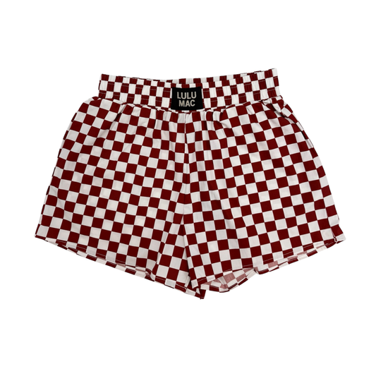 MAROON/WHITE CHECK LULU MAC BOXER SHORT