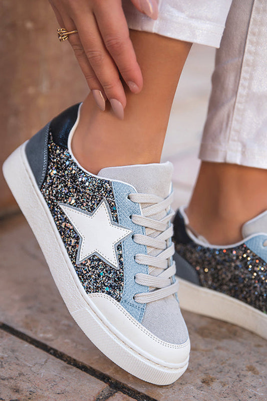 Silver and Blue Star Sneakers FB