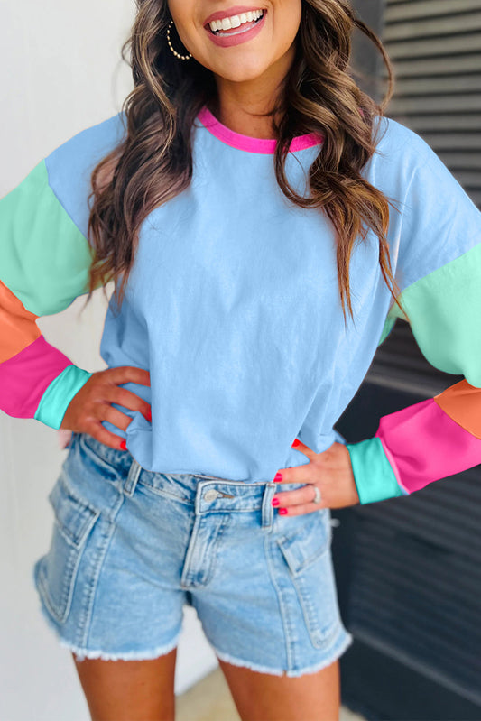 Colorblock Patchwork Loose Top RTS