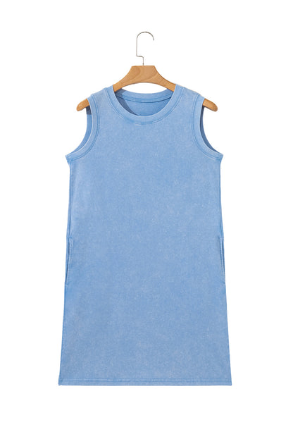 Beau Blue Mineral Wash Pocket Tank Mini Dress