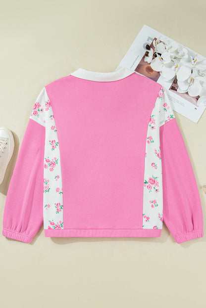 Plus Size Floral Polo Pullover LT