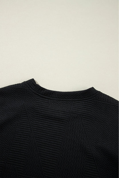 Black Textured Ruffle Summer Top and Drawstring Pants Set