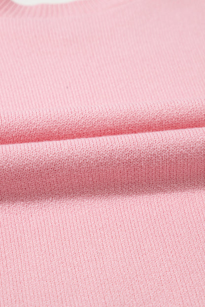 Pink Bow Round Neck Pullover Sweater