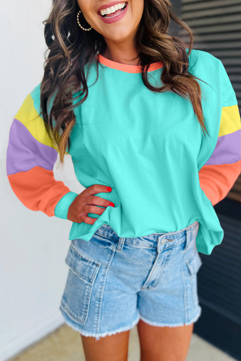 Colorblock Patchwork Loose Top RTS