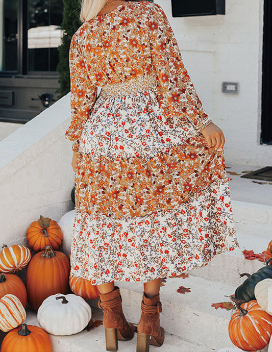 Khaki Floral Ruffled Midi RTS
