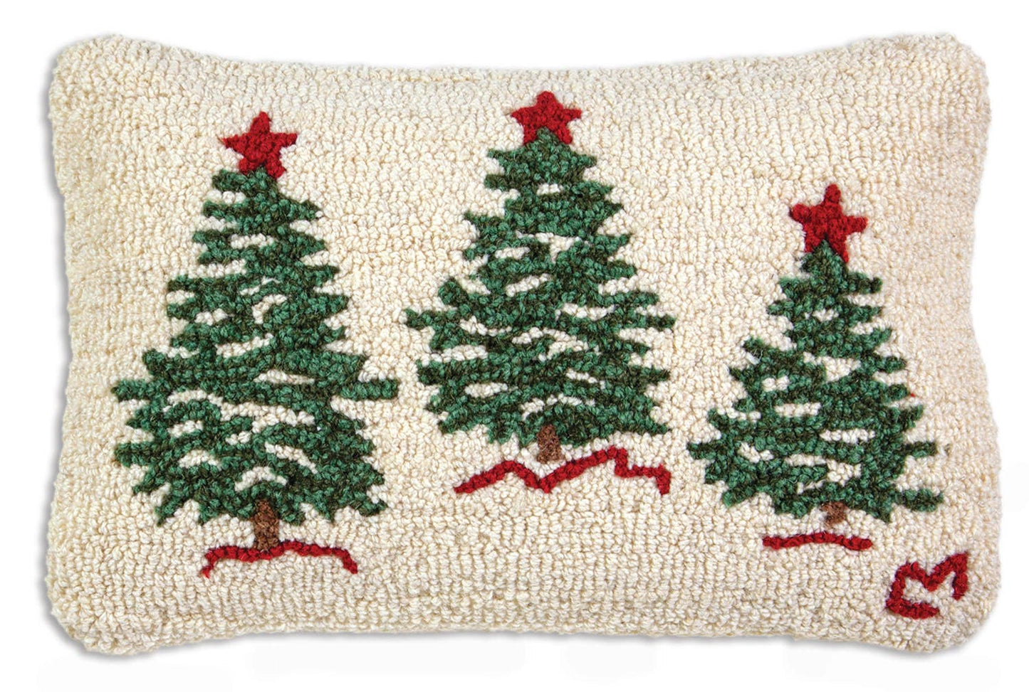 Trees on White  12"x18" Hooked Wool Pillow