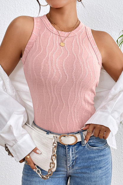 Pink Wavy Textured Slim Tank Top RTS