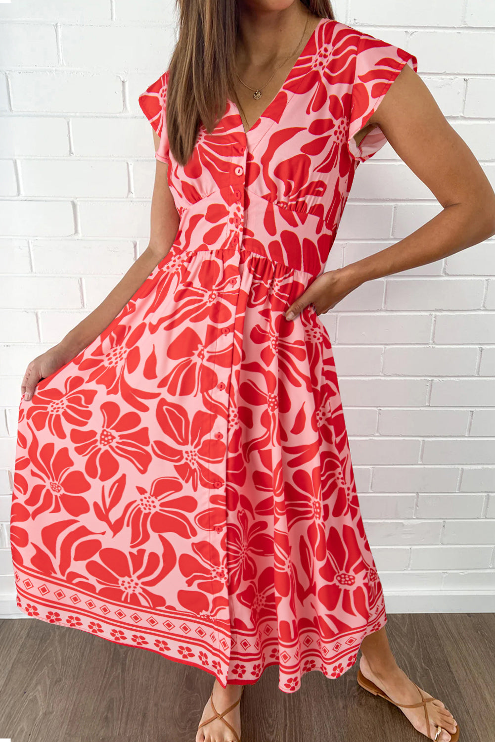 Red Boho Floral Dress FB