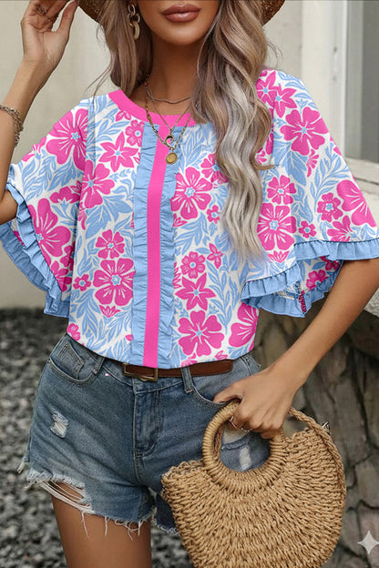 Floral Ruffled Trim Blouse RTS