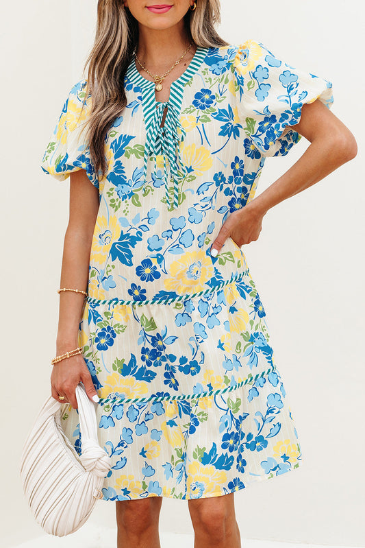 Blue and Yellow Floral Dress FB