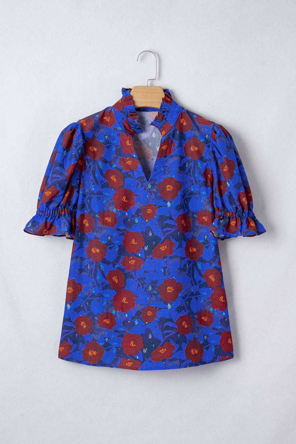 Blue Ruffled Floral Blouse FB