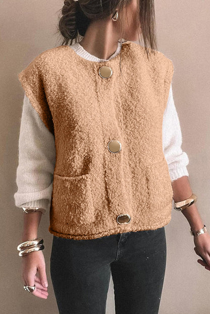 Beige Button Fuzzy Vest November.